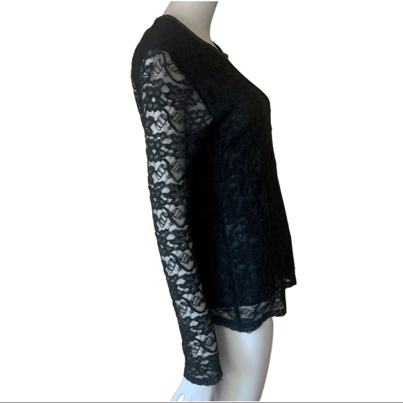 BROCHU WALKER Silk Lace Blouse Sheer Long Sleeves Black Style# HY13965 - Picture 9 of 16
